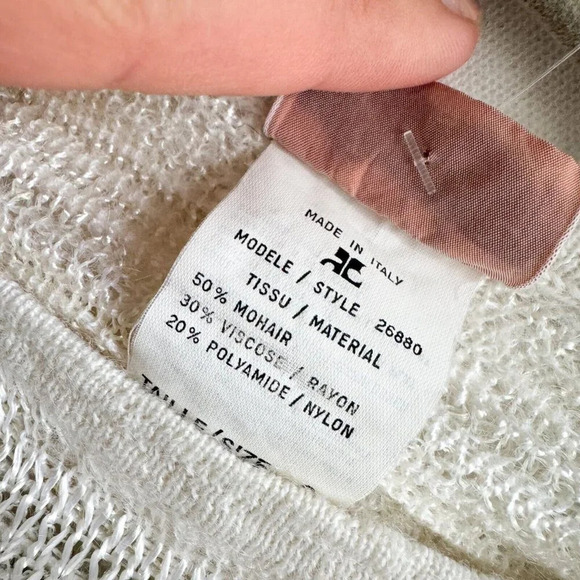 White Crew Neck Sweater with Ribbed Cuffs - Picture 8 of 8